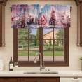 thumbnail image 6 of Pink Christmas Curtain Valances for Windows, Kitchen Valance Window Treatments Panel 2 Pack, Xmas Tree Farmhouse Snowflake Rod Pocket Short Curtains for Bathroom Bedroom 42 x 18 Inch, 6 of 8