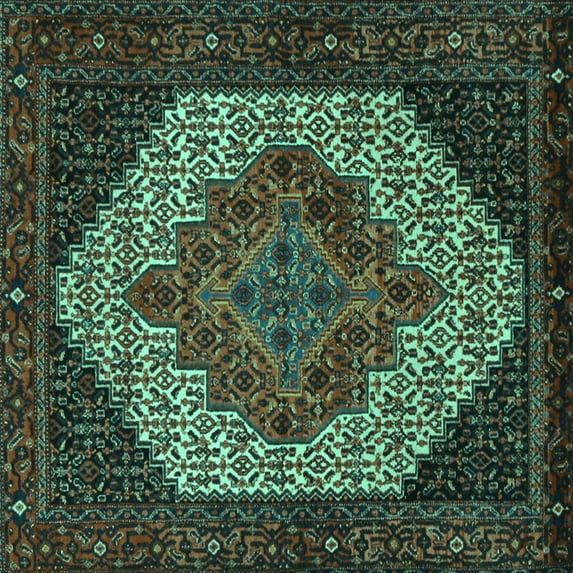 Ahgly Company Machine Washable Indoor Square Persian Turquoise Blue Traditional Area Rugs, 3' Square