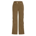 thumbnail image 4 of XFLWAM Women's High Waist Cargo Pants Casual Wide Leg Straight Pants Combat Trouser with Multi-Pockets Khaki XXL, 4 of 6