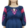 thumbnail image 4 of Bimba Moms Drawstring Maternity Dress Blue Embroidered Nursing Sleepwear-26, 4 of 6