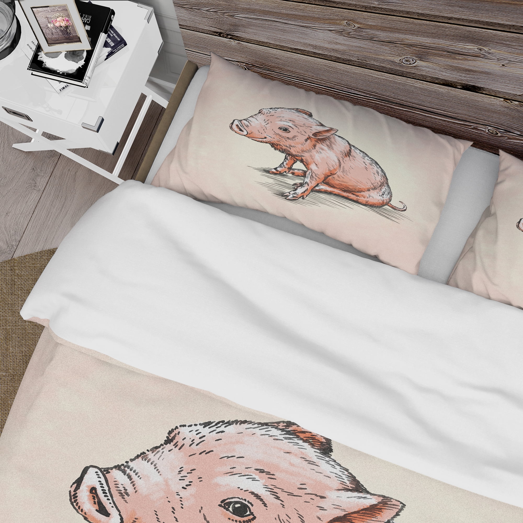 Designart 'Smiling Pig in Brush Painting' Farmhouse Animal Duvet Cover Set