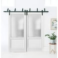 thumbnail image 3 of Barn Bypass Doors with 6.6ft Hardware | Lucia 22 White Silk with Frosted Opaque Glass | Sturdy Heavy Duty Rails Kit Steel Set | Double Sliding Lite Panel Door -36" x 80" (2* 18x80)-Frosted Glass, 3 of 6