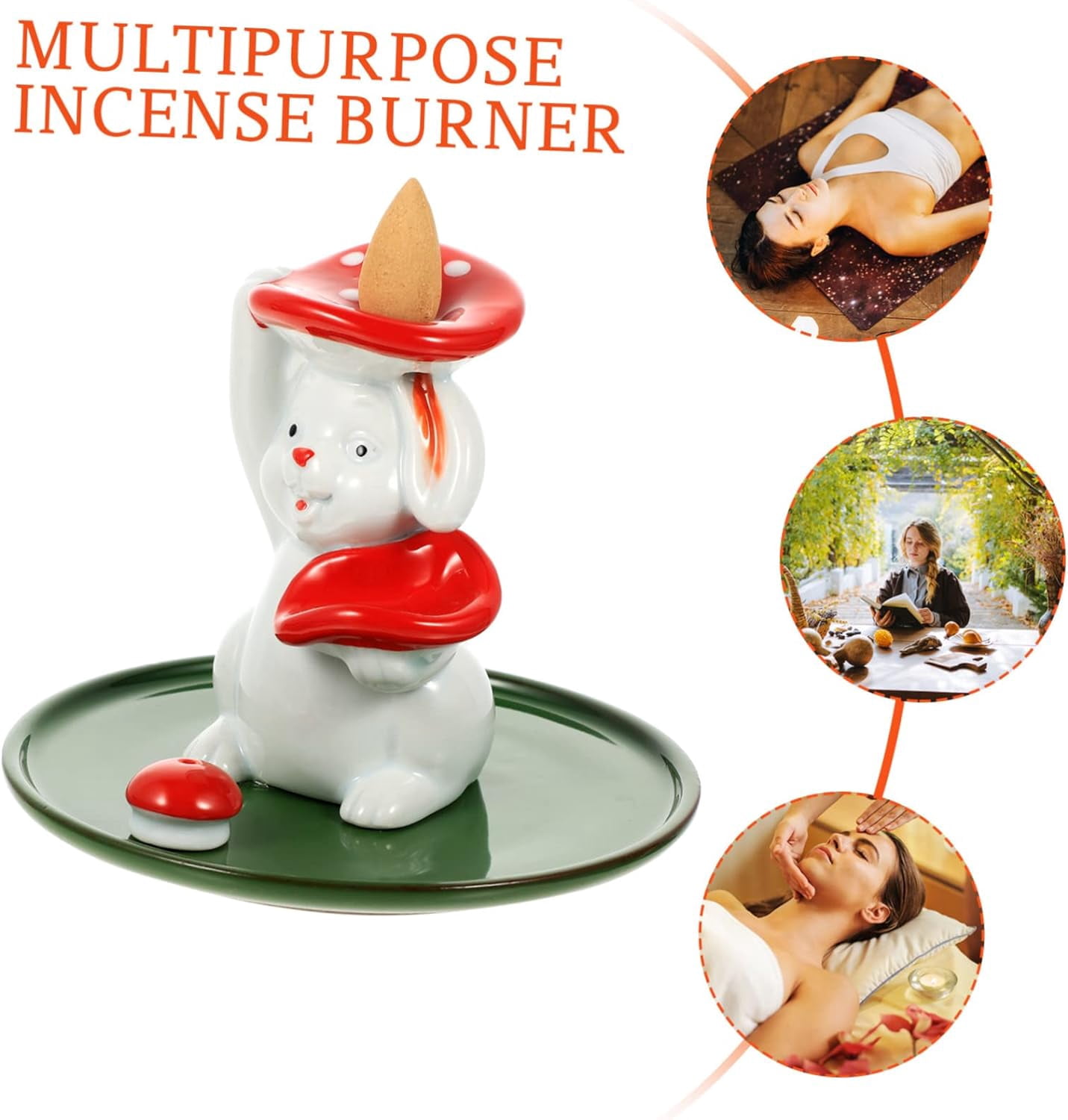 Rabbit Incense Holder, Handmade Incense Burner Holder, Ceramic Incense Holder for Incense Stick, Ash Catcher for Yoga and Home Decor