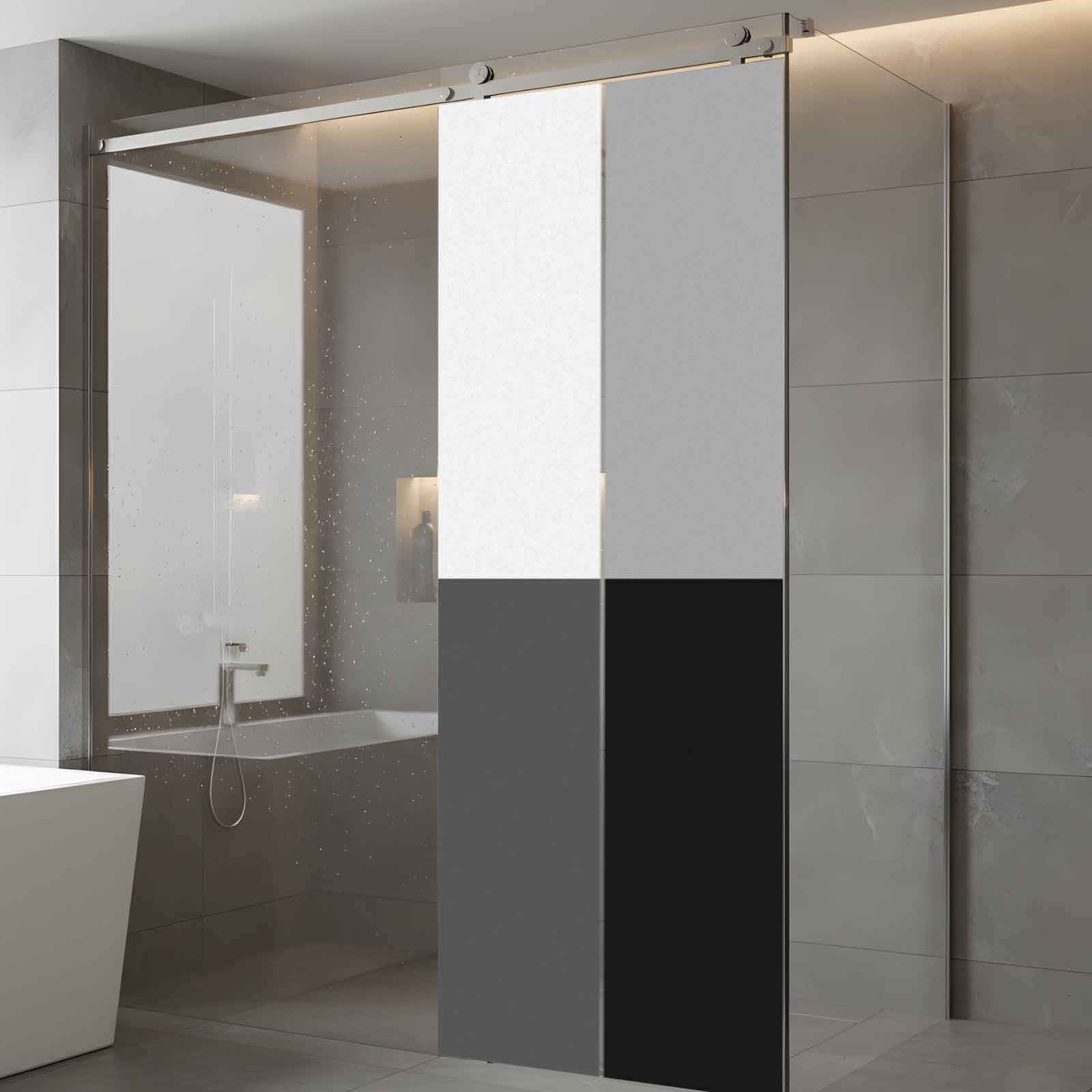 Gradient White Window Privacy Film, Gray Black Color Block Simple Abstract Modern Frosted Glass Window Clings Static Cling UV Heat Blocking Reusable Door Sticker for Bathroom 23.6 x 59 Inch