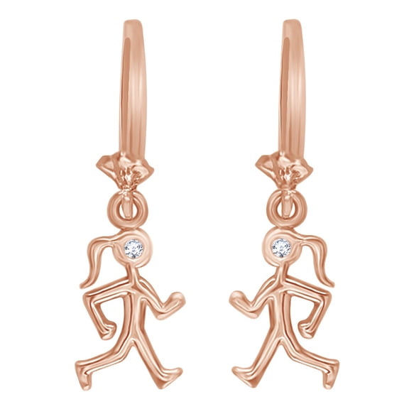 AFFY White Natural Diamond Accent Stick Figures Walking Womens Lever back Dangle Earrings in 14k Solid Rose Gold