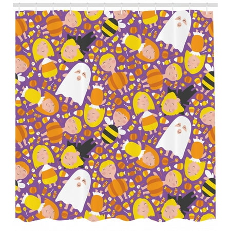 Ghost Shower Curtain Cheerful Kids In Different Halloween