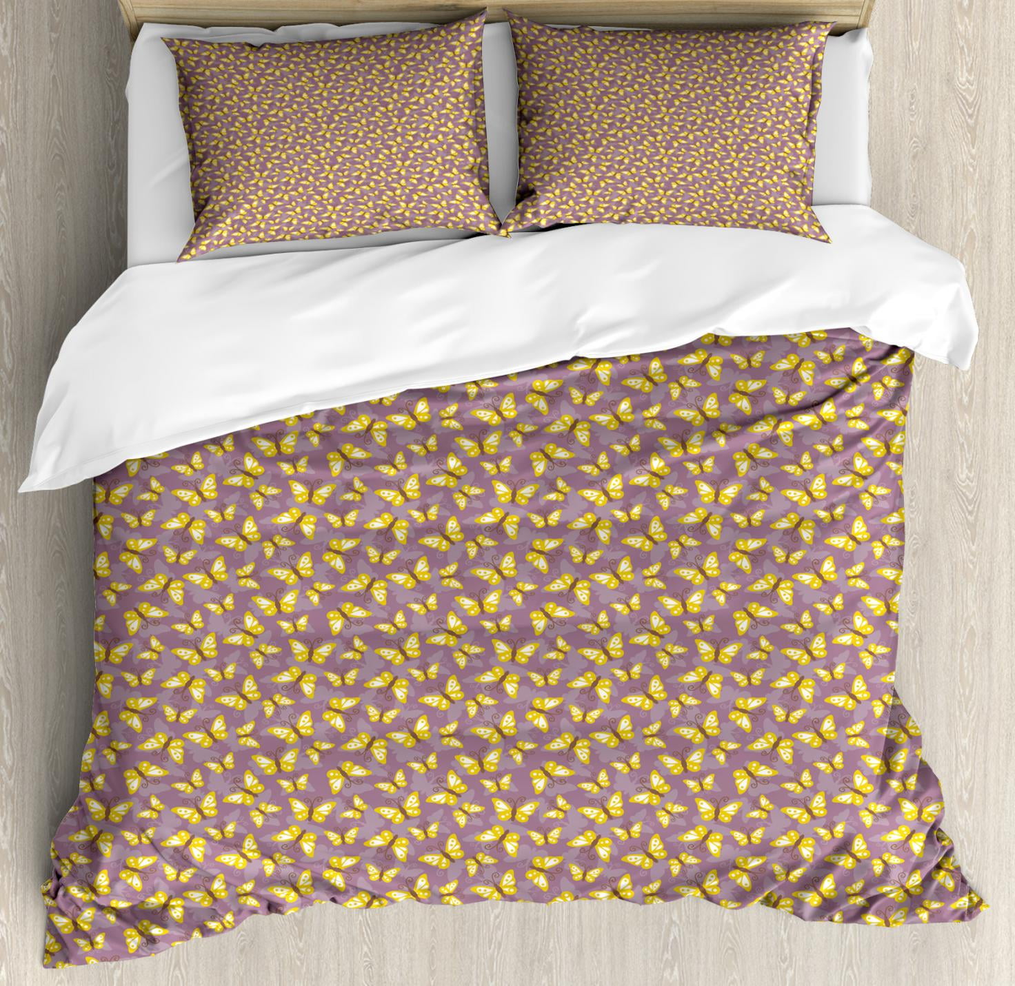 Erfly Duvet Cover Set King Size Insects With Yellow And Patterned Wings Romantic Springtime Inspiration Decorative 3 Piece Bedding 2