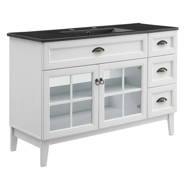 Modway Isle Armoire-Lavabo de Salle de Bain 48 Pouces en Blanc Noir