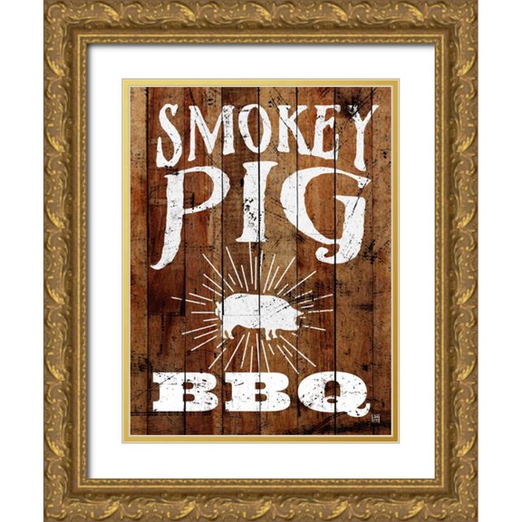 Perrenoud, Aubree 12x14 Gold Ornate Wood Framed with Double Matting Museum Art Print Titled - Smokey Pig BBQ