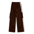 thumbnail image 6 of Teen Girls Cargo Pants Baggy Straight Wide Leg Track Sweatpants Striped Joggers with Pockets Athletic Streetwear Brown 5-6 Years, 6 of 6