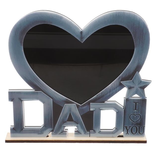 I Love Dad Heart Shaped Metal Photo Frame with Silver Finish for Tabletop Display and Father's Day