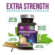 Organic Ashwagandha Extra Strength 1950 mg - Ashwagandha Supplements for Women & Men, Antioxidant Support, Natures Vegan Ashwagandha Powder Organic, Non-GMO & Gluten Free - 120 Capsules