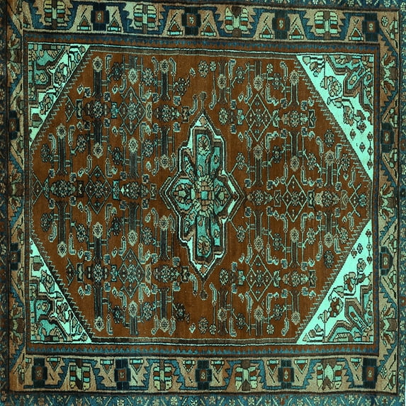 Ahgly Company Indoor Square Persian Turquoise Blue Traditional Area Rugs, 8' Square