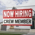 thumbnail image 2 of Now Hiring Crew Member 13 oz Heavy Duty Vinyl Banner Crew Member Jobs Available Help Wanted Sign for Business Advertising Indoor/Outdoor Single-Sided with Metal Grommets (1.5x5 ft, Wh & Re & Bk), 2 of 6