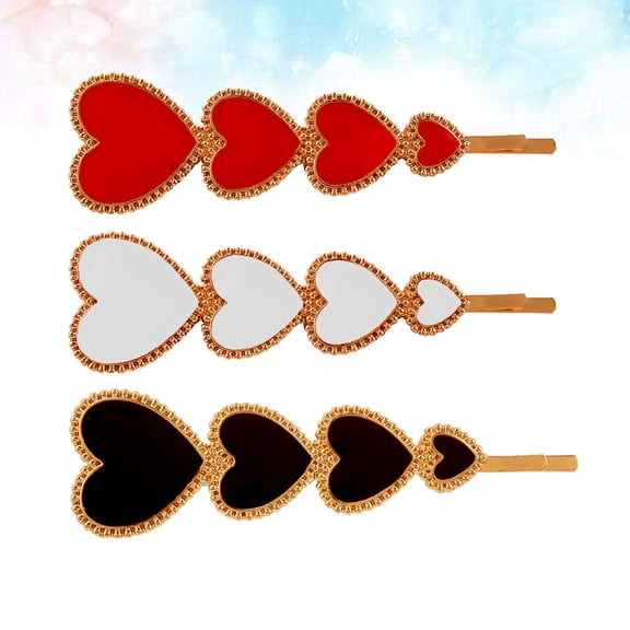 BESTYASH 3Pcs Heart Barrette Hair Pins Alloy Bobby Pin Set for Party Decoration