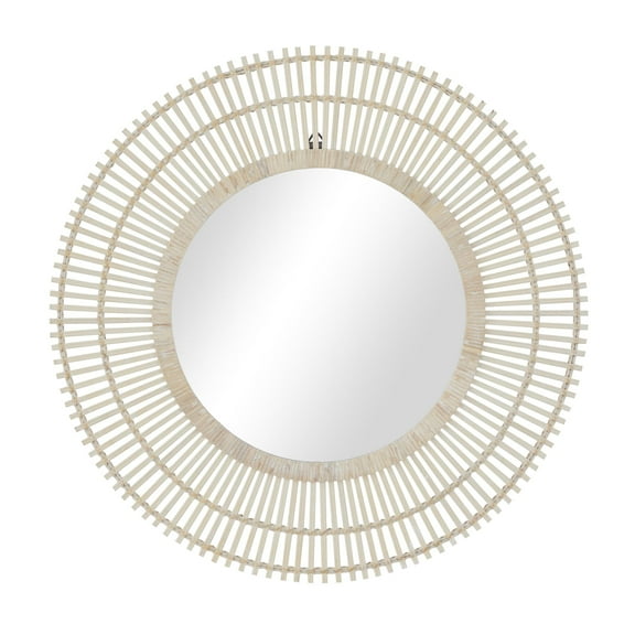 DecMode 36" x 36" Cream Handmade Stick Starburst Wall Mirror with Wrapped Rattan