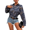 thumbnail image 1 of SAYOO Camisa de mujer, blusa con botones, estampado casual, cuello de solapa, manga larga, ajuste holgado, tops SAYOO moda, 1 of 7