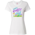 thumbnail image 3 of Inktastic Happy Easter Blue Bunny and Eggs in Grass Women's T-Shirt, 3 of 5
