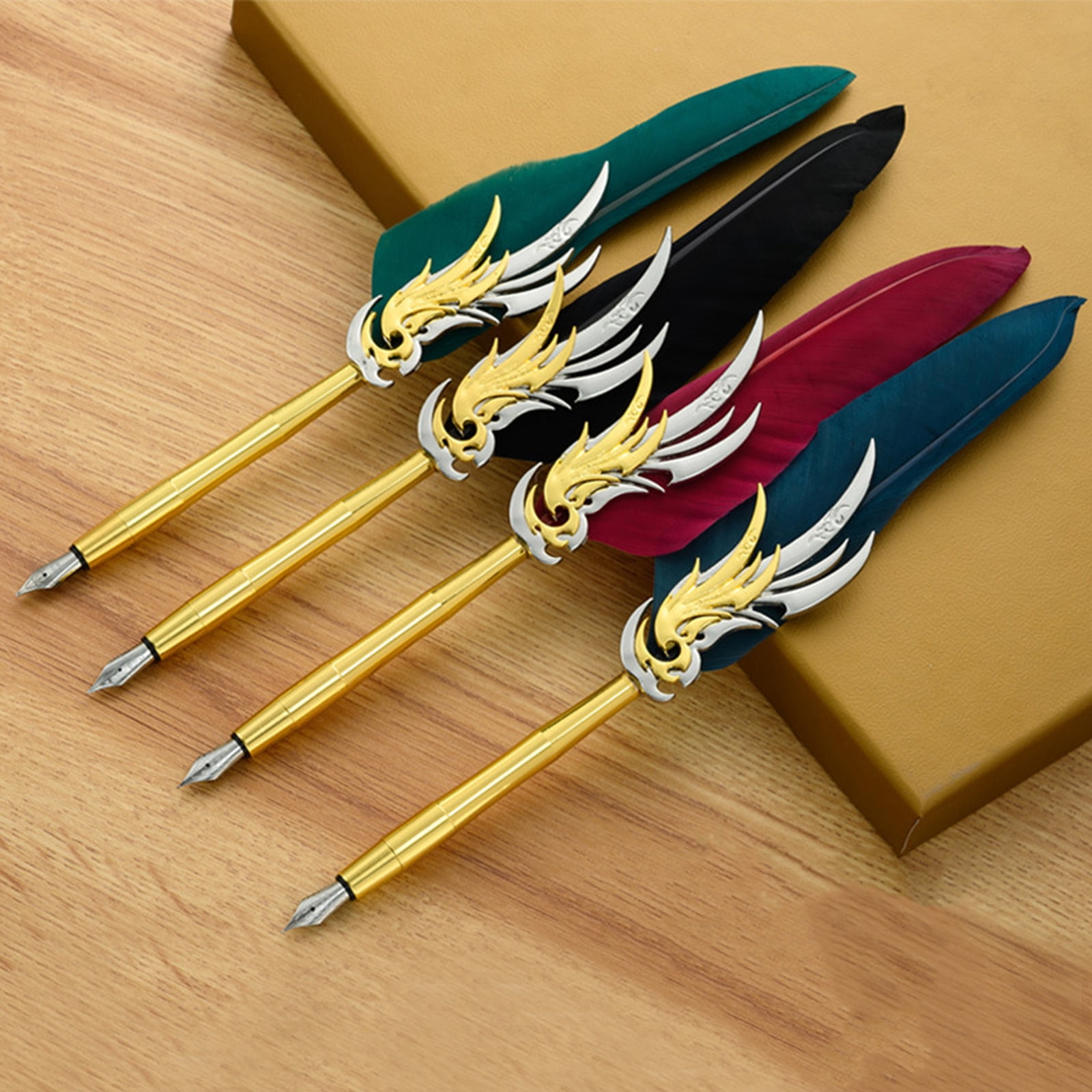 Retro Calligraphy Feather Dip Fountain Pen Writing Ink Notebook Stationery Box