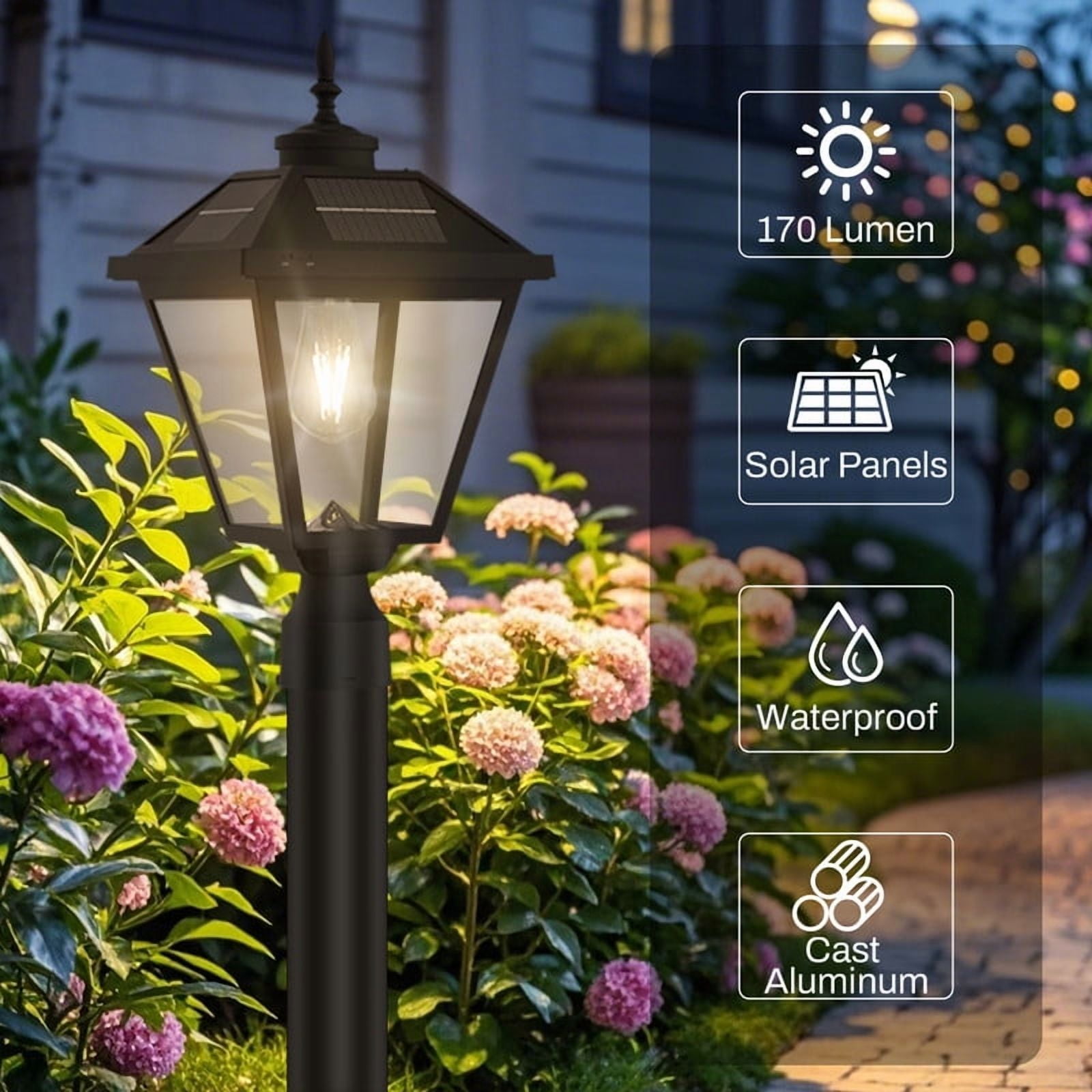 Cedar Hill 22-in Black Clear Glass Outdoor Solar Post Lantern Dusk-to-Dawn