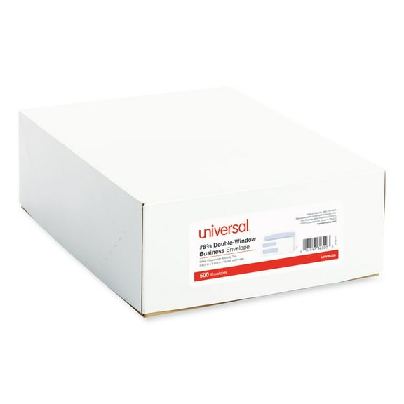 Universal UNV36300 3.63 in. x 8.63 in. #8-5/8 Square Flap Gummed Double Window Business Envelope - White (500/Box)