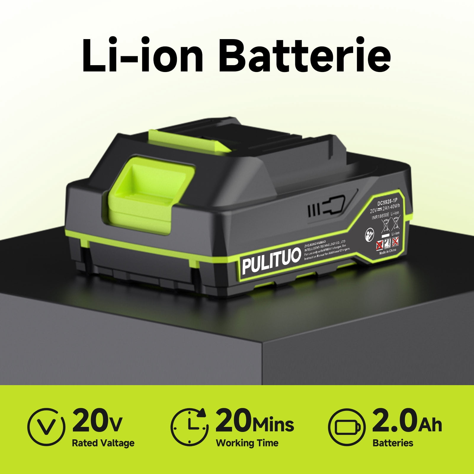 Pulituo 20V 1.5Ah Lithium-Ion Battery Replacement, OEM Aftermarket Battery for Pulituo 20V Cordless Leaf Blower, with Circuit Protection - 1 pack