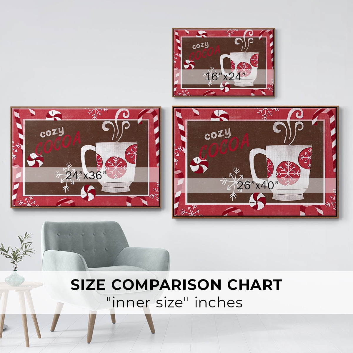Cozy Cocoa Christmas Collection A - Framed Gallery Wrapped Holiday Canvas - 27 x 41 - Rosewood Frame