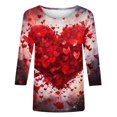 thumbnail image 5 of Aqestyerly T-Shirt Imprimé de Mode pour la Saint-Valentin pour Femmes, Blouse à Manches 3/4, Col Rond, Hauts Décontractés, 5 of 5