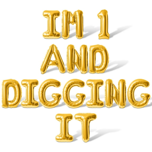 Letter Balloons - IM 1 AND DIGGING IT 16" Inch Alphabet Letters Foil Mylar Balloon 1st Birthday Party Banner (Gold)