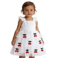 thumbnail image 2 of HJYCHN Dresses for Girls Sleeveless Cherry Print Tiered Dress with Flutter Straps for Back to School Clothes for Girls 5-6 Years, 2 of 9