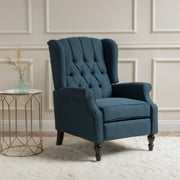 GDF Studio Elizabeth Contemporary Tufted Wingback Pushback Recliner, Navy Blue and Dark Brown, Fabric