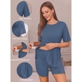 thumbnail image 3 of Weardear Maternity Sets 2 Piece Outfits Drop Shoulder Short Sleeve Split Side Shirts and Biker Shorts Summer Pregnancy Clothes, 3 of 6