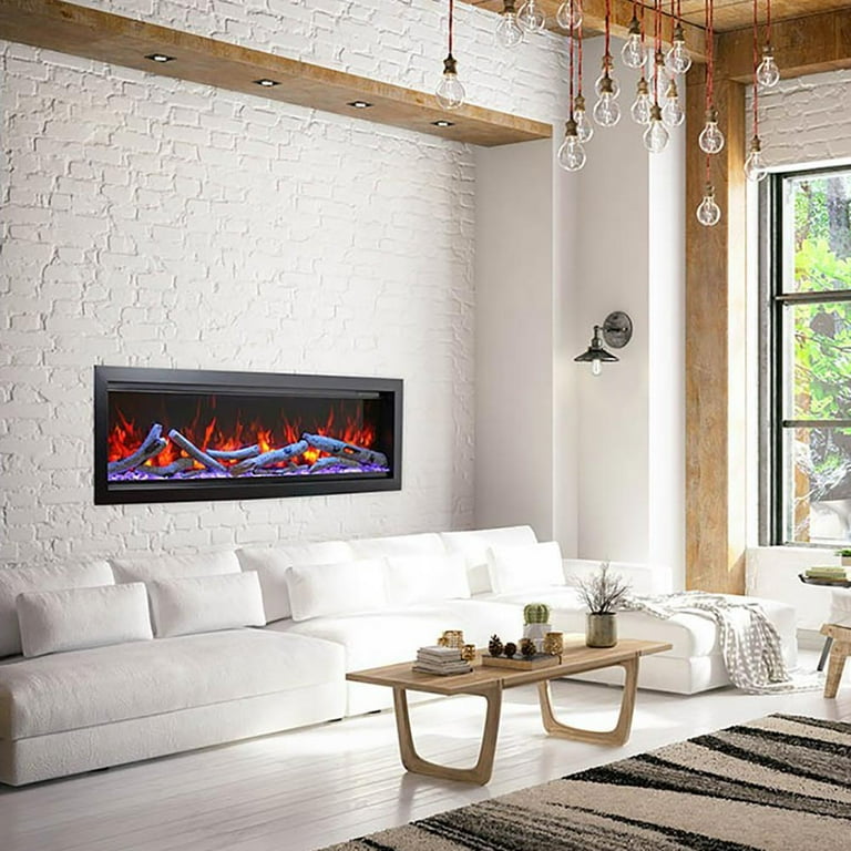 Amantii Symmetry Series Built-In Electric Fireplace, Remote, Ice Media,  Black Semi-Flush Mount Surround, 60-Inch - Walmart.com