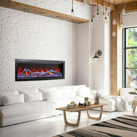 

Amantii Symmetry Series Built-In Electric Fireplace Remote Ember Media Black Semi-Flush Mount Surround 60-Inch