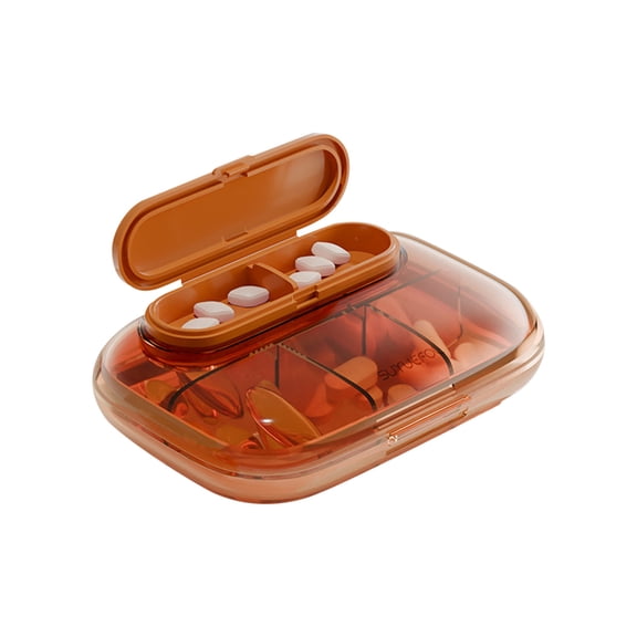 Travel Pill Organizer, Weekly Pill Box, Portable Pill Dispenser, Large Daily Pill Case for Vitamin, Medicine, Fish Oil/Supplements Flip Design 6 Compartments (Orange)