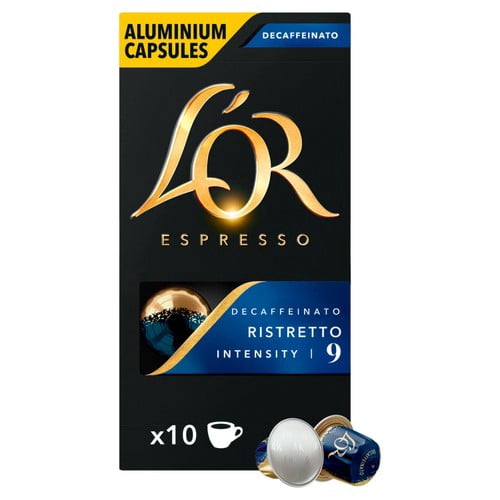 L'OR Ristretto Decaf Coffee Pods Intensity 9, 10 pods per pack, British Import (Pack of 3)