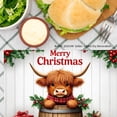 thumbnail image 3 of JOOCAR Merry Christmas Bull with Red Plaid Scarf and Gifts Linen Table Mats Set of 4 for Home Kitchen Table Decor 12x18 inch, 3 of 5