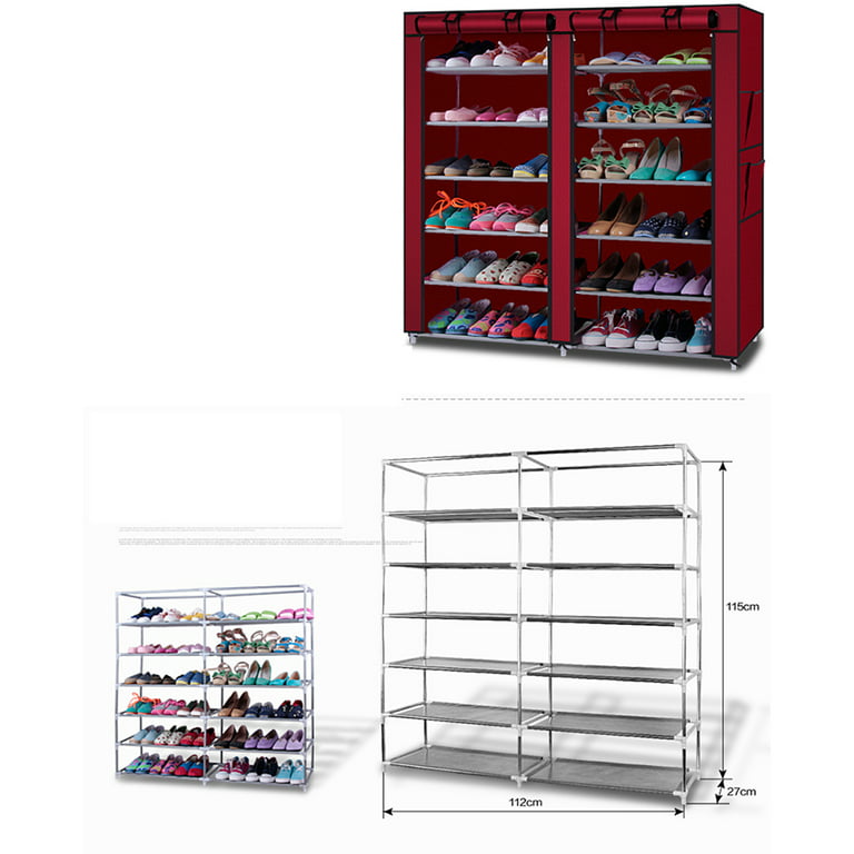 Topcobe 9 Tiers Shoe Rack Organizer with Door, Coffee Shoe Rack for Closet, Non-Woven Fabric Shoe Racks or Shelves for Home (22.83 inch L x 11.4 inch