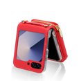 thumbnail image 4 of ChicShell Wallet Case For Samsung Galaxy Z Flip 6, RFID Blocking PU Leather Zipper Handbag Purse Flip Cover, Kickstand Case with Card Slots Holder Wrist Strap Lanyard, Red, 4 of 10