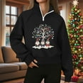 thumbnail image 2 of Women's Christmas Sweatshirt Half Zip Lapel Collar Print Long Sleeve Pullover Tops Black 2XL, 2 of 6