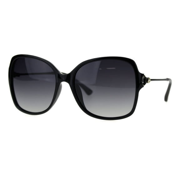 Polarized Lens Rhinestone Bling Buckle Hinge Rectangular Butterfly Sunglasses Black Smoke