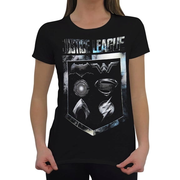 Justice League Movie Shield Of Emblems Womens Short Sleeve Shirt