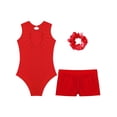 thumbnail image 4 of iiniim Kids Girls Dance Leotard Ballet Gymnastics Jumpsuit with Shorts and Hair Tie Dancewear Red 6, 4 of 6