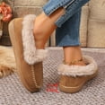 thumbnail image 2 of Khaki Womens Winter Cotton Shoes Moccasin Style Solid Color Round Toe Fleece Lined Slip On Frayed Collar Warm Soft Lightweight Casual Footwear Size 36, 2 of 3
