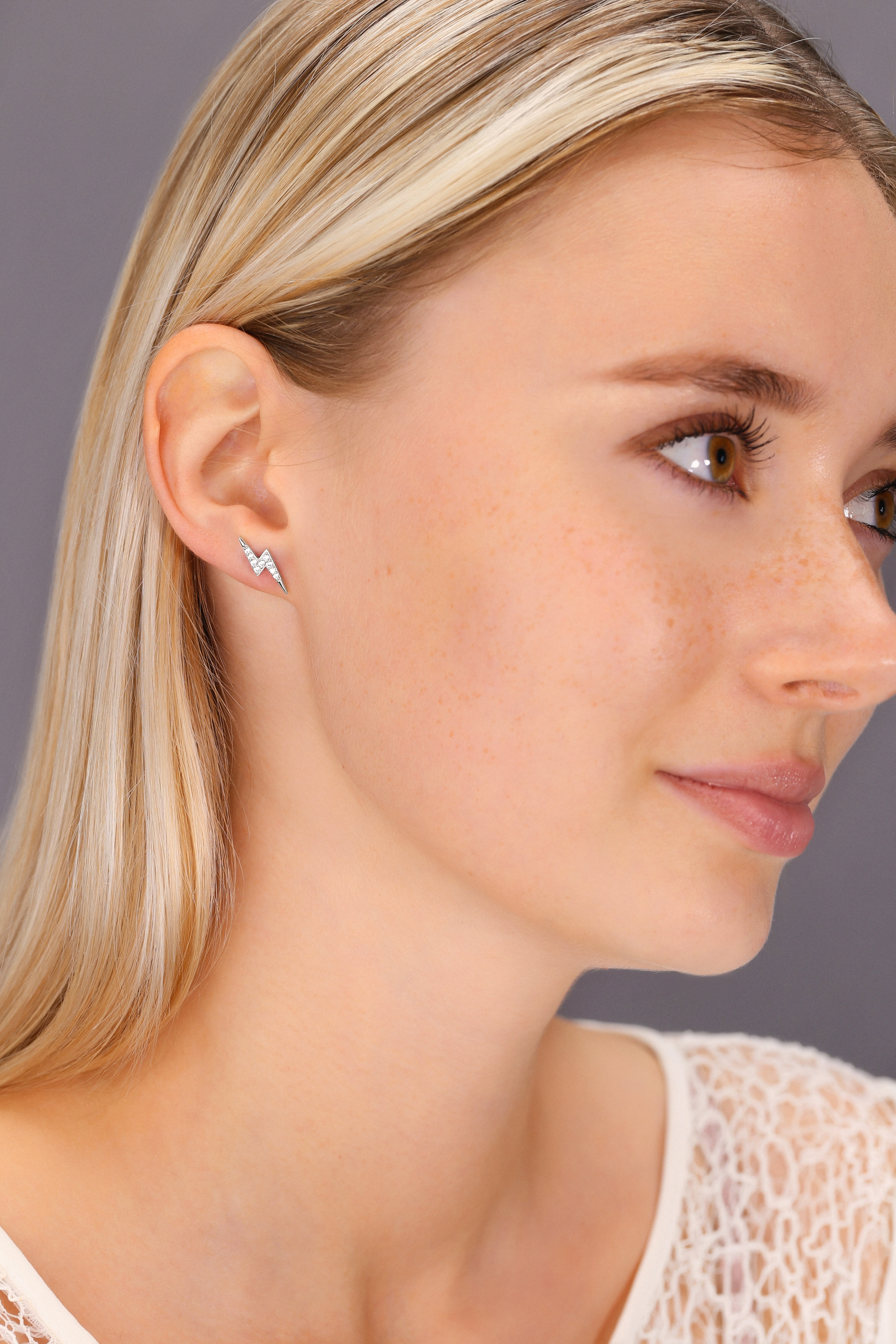 Tilo Jewelry 925 Sterling Silver Lightning Bolt Stud Earrings with Cubic Zirconia CZ Stones | Secure Push-Backs | Women, Men, Unisex