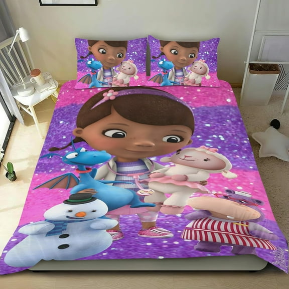 Doc Mcstuffins-themed Bed Sheet Set Three Piece Set Comfortable And Skin Friendly Unique Design Home Decor Gifts For Family Friends fans54x79Inches（135cm*200cm）