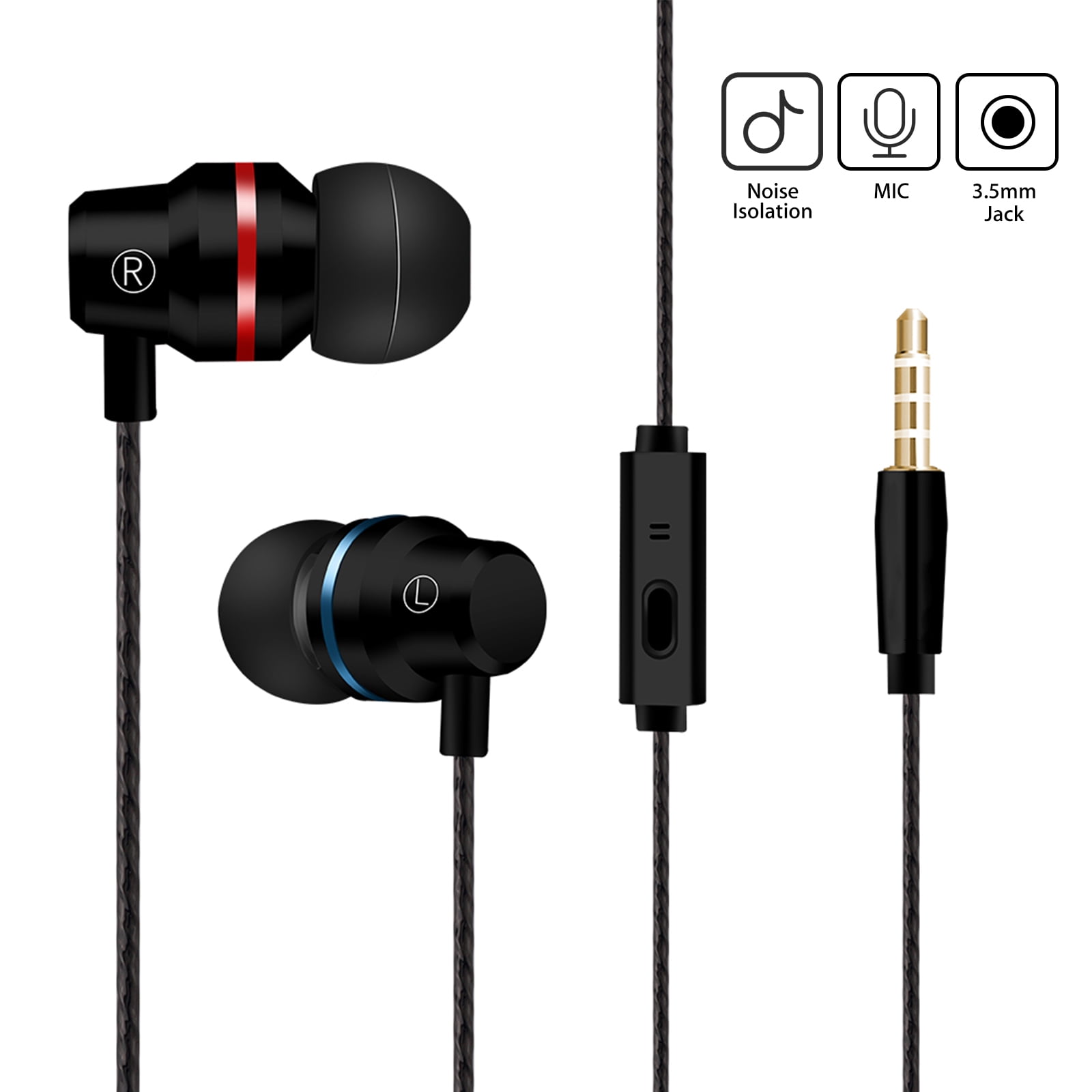 Wired In-ear Earphone Earbuds Stereo For Sport Noise Isolating Headset With Mic# 