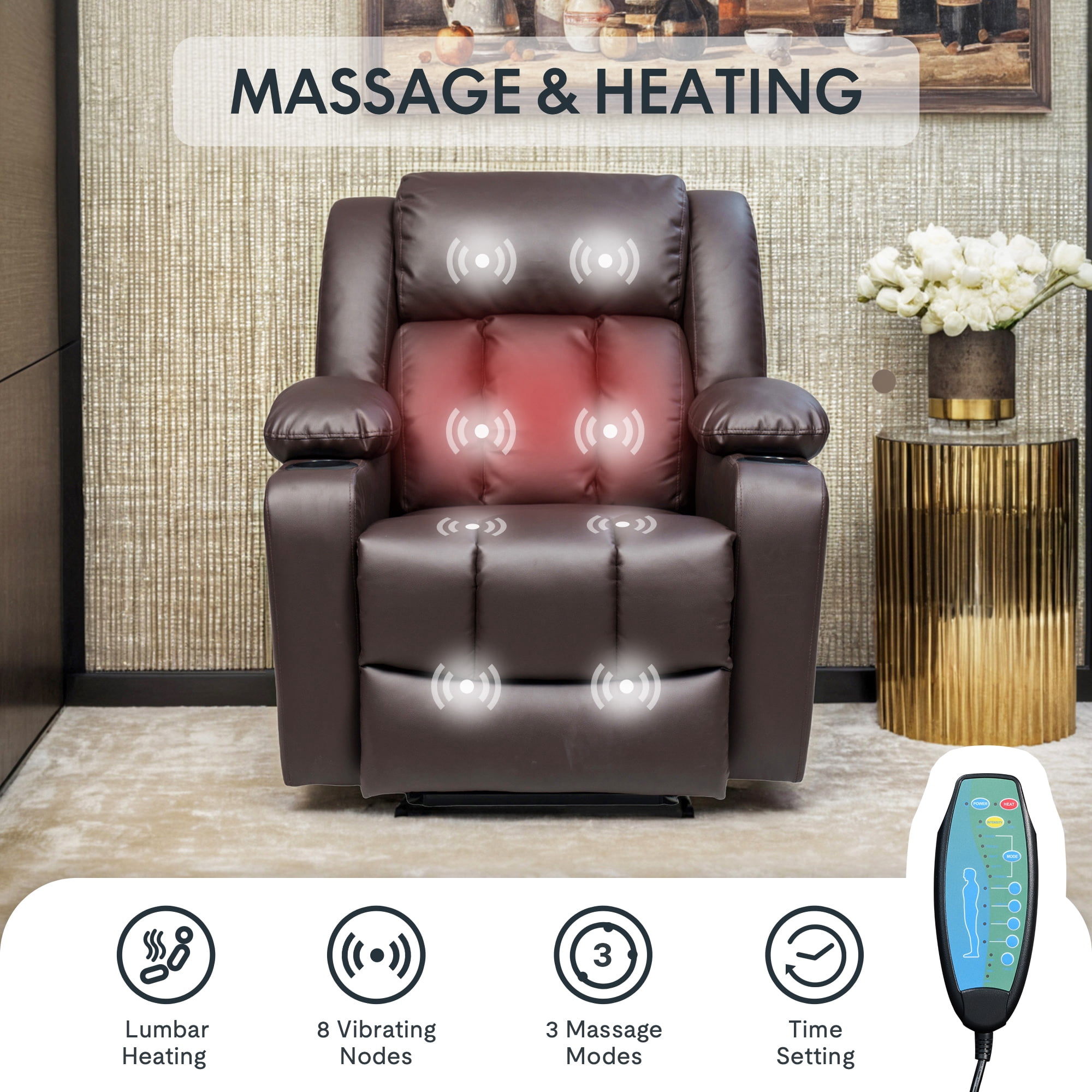 FLEXISPOT Power Lift Recliner Chair for Elderly with Massage and Heat Electric Lift Reclining Chair w/Cup Holders, Side Pockets Massage Recliner Sofa Chair,Brown