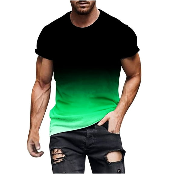 Rloper-Lop Short Sleeve Sport Shirts for Men Crewneck Gradient Color Tee Tops Fashion Gym Workout Shirts Summer Vacation Outdoor Tees