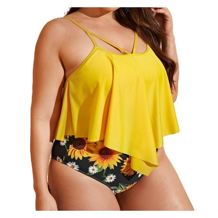 

Womens Plus Tankini Floral Boho High Waist Wireless Bra Multicolor 3XL
